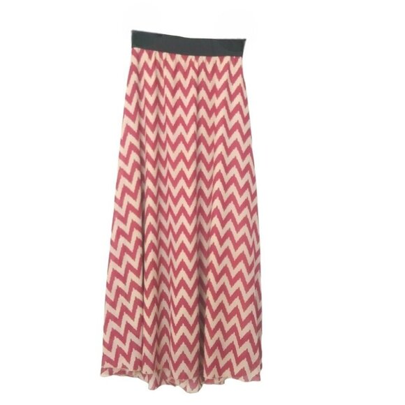 LuLaRoe Womens Maxi Skirt Size XS Zigzag Chevron Pink Cream Elastic Waist - Picture 2 of 8